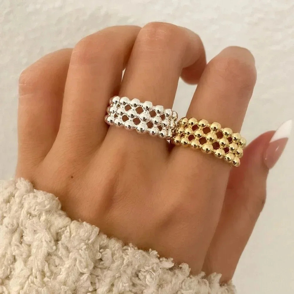 925 Sterling Silver Minimalist Bead Ring Layer Ring Band Silver or Gold Ring - Picture 1 of 10